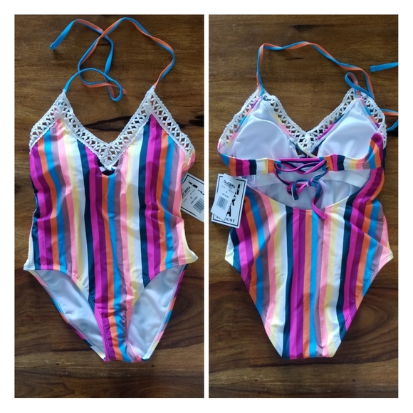 California Sunshine Multi Stripe Crochet Trim Suit - Picture 4 of 8